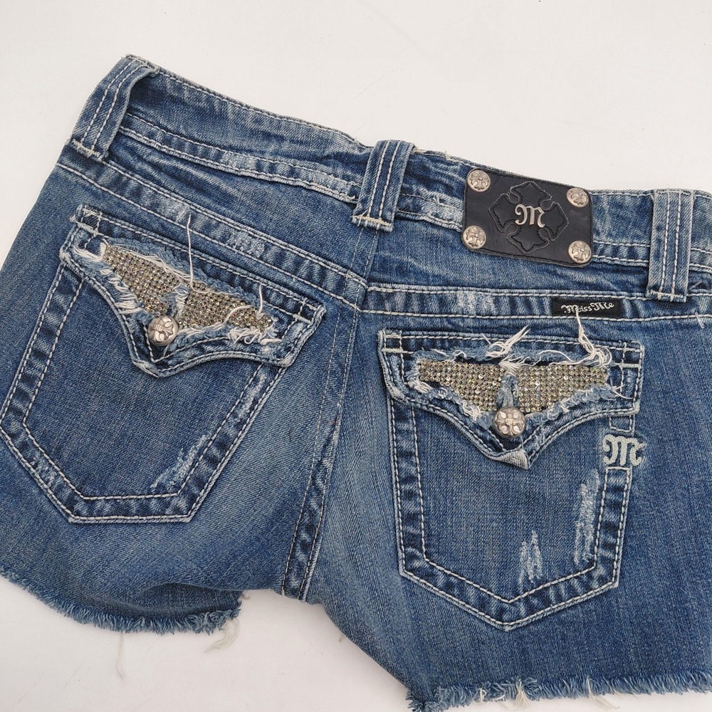 Miss Me Denim Brand Cut Off Shorts Womens 29 Distressed Ripped Bling Skull